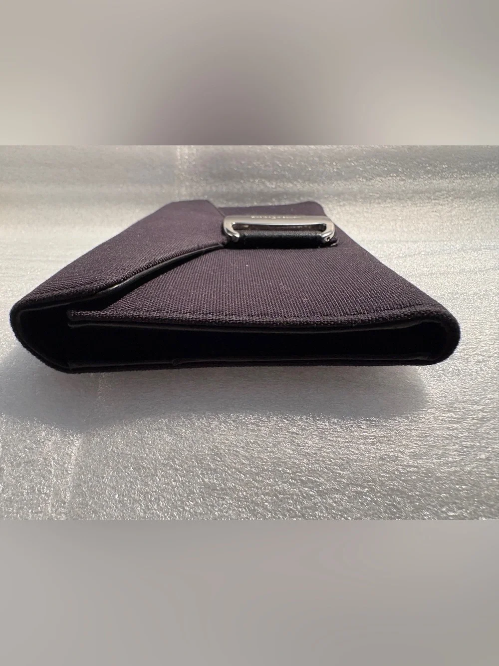 Authentic Ferragamo Vara Black Canvas Leather Long Wallet COA